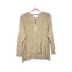 CHELSEA & THEODORE Cream Open Knit V Neck Sweater M NWT